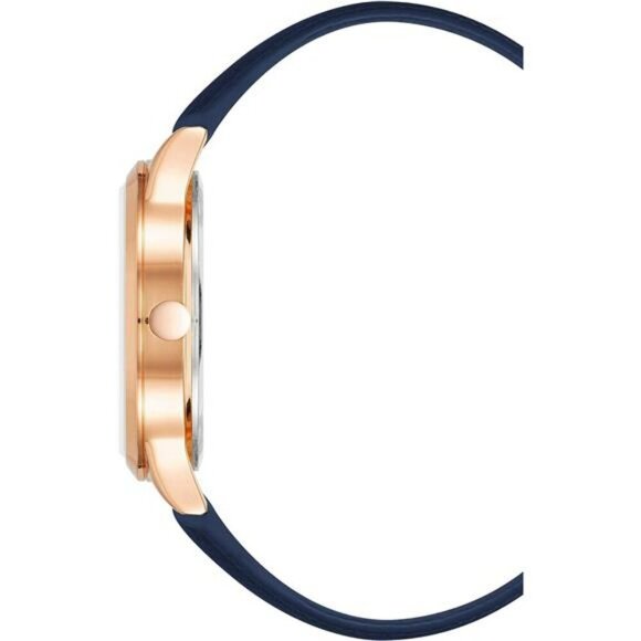 Womens navy blue strap watch rose gold face faux leather buckle analog watch - Picture 2 of 5